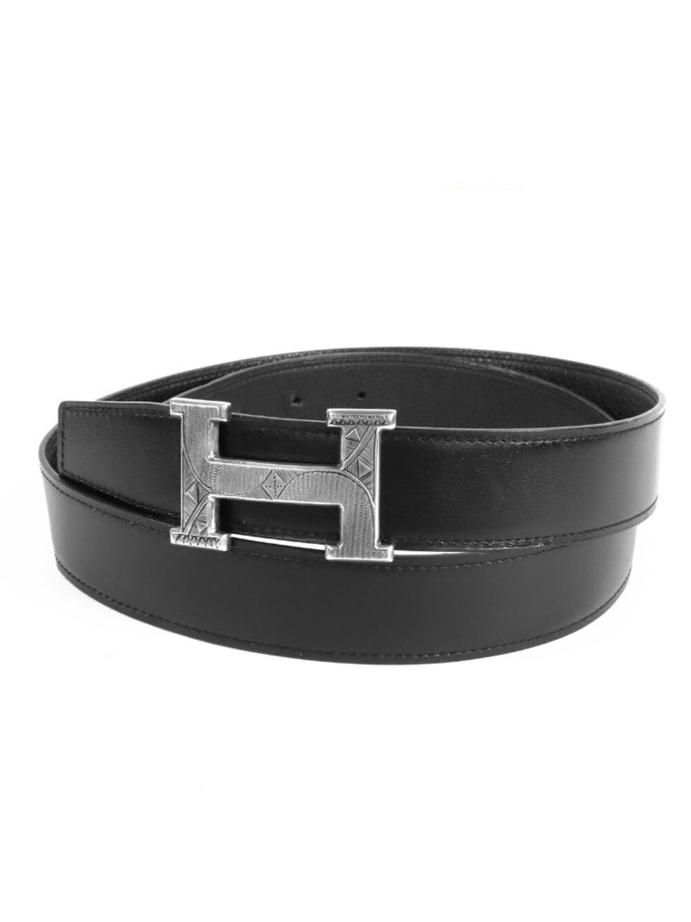 Hermes Constance Belt Black Silver Box Calf Taurillon Touareg Reversible 90